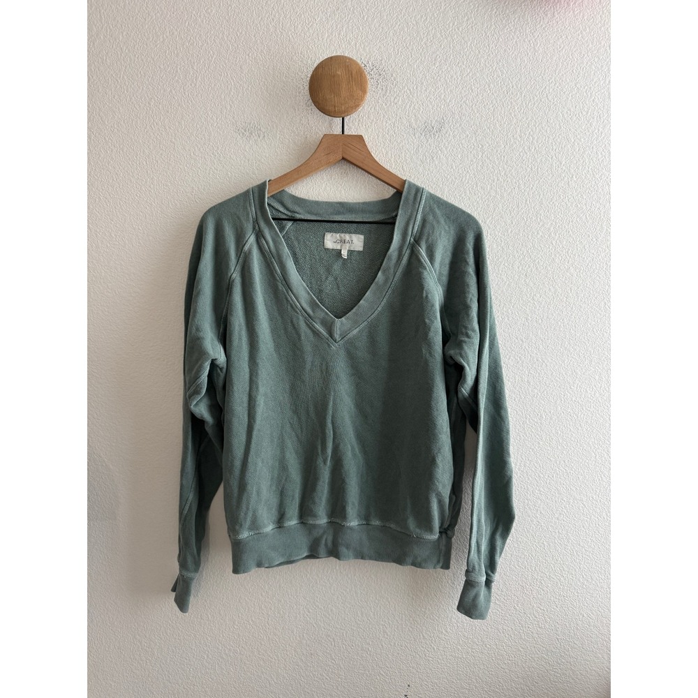 The Great. Green V-Neck Sweatshirt Size 0 (XS)